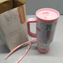 SANDJEST Bow 40oz Tumbler With Handle and Straw, Insulated Stainless Steel Travel Coffee Mug for Women Girls Bow Lovers, Gift Idea for Birthday Christmas Mothers Day