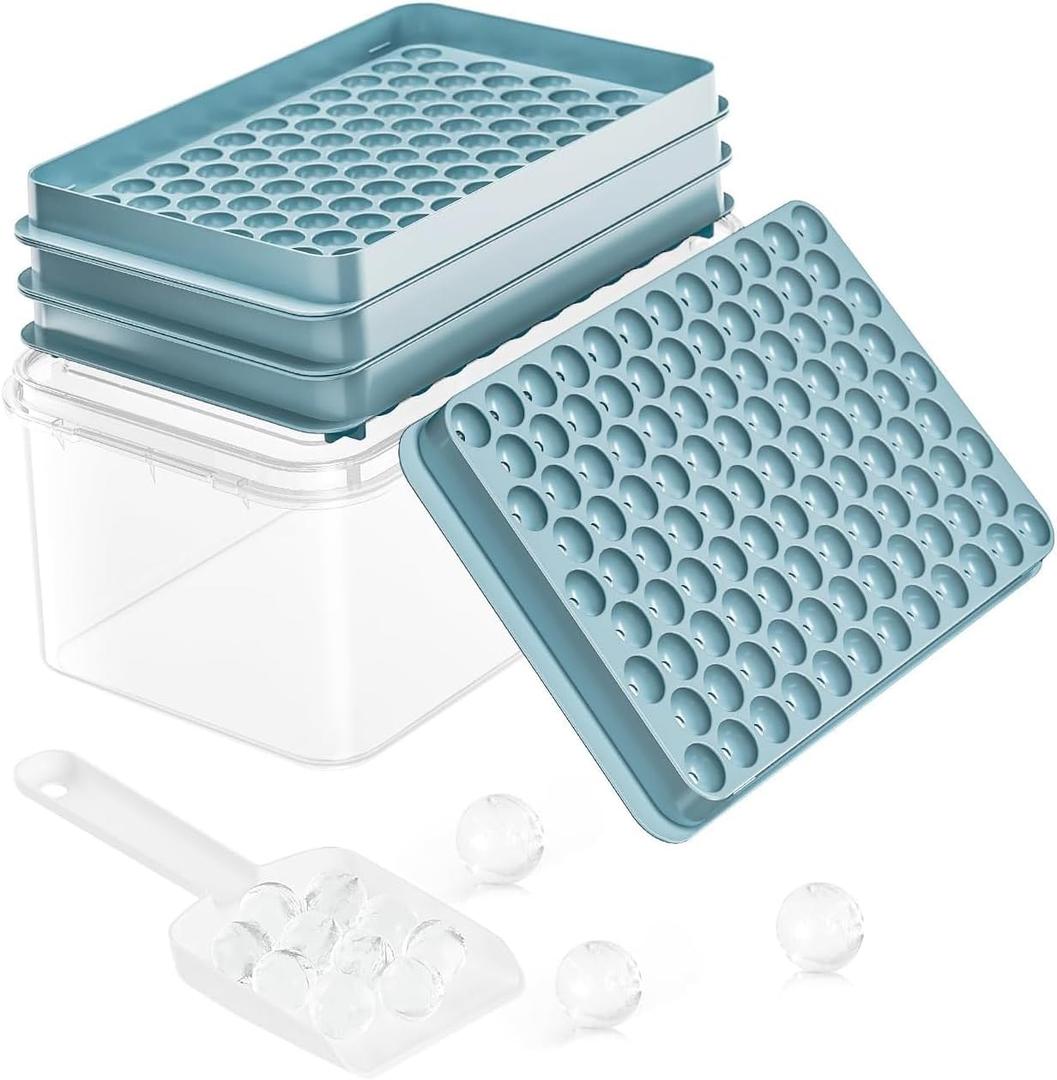 Ice Cube Trays for Freezer - Mini Round Ice Trays for Freezer with Lid and Bin, Small Tiny Crushed Nugget Freezer Trays for Chilling Drinks and Food Fresh, 9.5"x5.5"