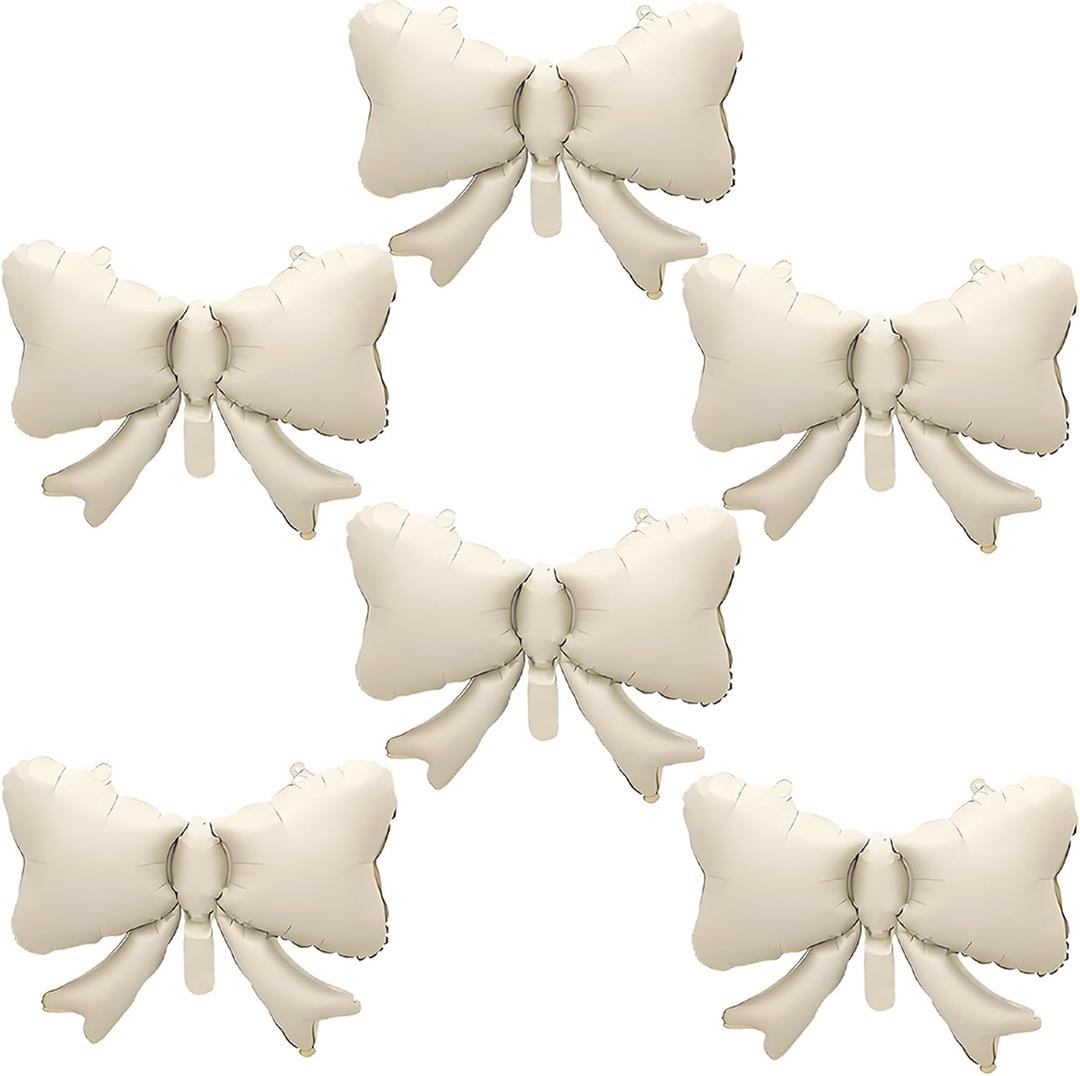 6Pcs White Bow Balloons - White Mylar Bow Coquette Balloons for Bows Birthday Decorations - Birthday Supplies