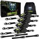Retractable Ratchet Straps, 4-Pack, 1 Inch x 12 Feet Heavy Duty Tie Downs, 1760lb Break Strength, Self Retracting for Truck, Cargo, Trailer, Motorcycle, ATV, UTV (Black-Green, 4pack)