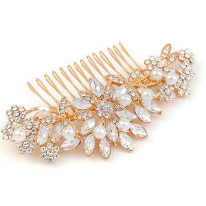 Crystal Wedding Hair Comb Bridal Hair Comb with Pearl Wedding Headpiece for party wear Golden Hair Accessory