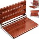 [Upgraded Version] 18" ADA Compliant Folding Teak Shower Seat Wall Mounted-Folding Shower Bench, Folding Shower Seat for Inside Shower, Teak Foldable Shower Chair, Fold Down Shower Seat, Max 400lbs