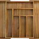 Luxury Acacia Kitchen Drawer Organizer - Silverware Organizer - Utensil Holder and Cutlery Tray with Grooved Drawer Dividers for Flatware and Kitchen Utensils (8 Slot), 17*12.4*2 inch