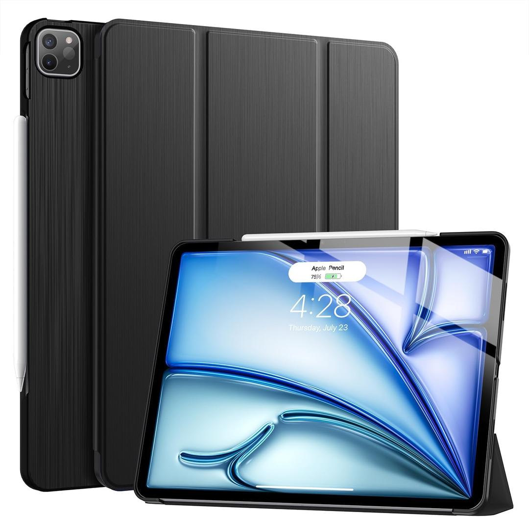Soke Case for iPad Air 13 Inch (M3/M2) 2025/2024,iPad Pro 12.9 2022 2021(6th 5th Generation) - [Slim Trifold Stand + Auto Wake/Sleep],Protective Hard PC Back Cover (Black)