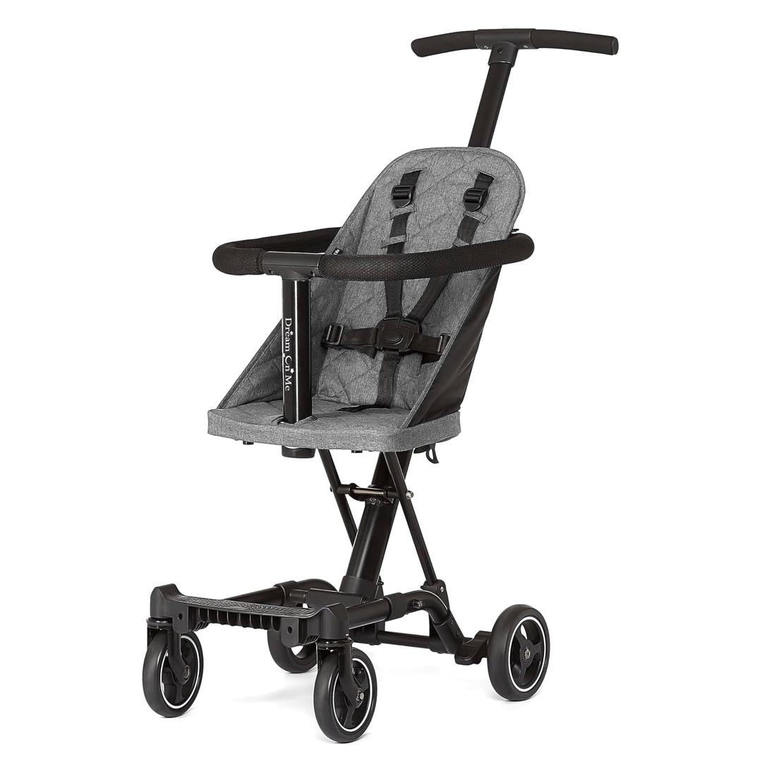 Dream On Me Coast Rider Travel Stroller, Lightweight & Compact Baby Stroller, Theme Park Approved, Book-Folding Design, Adjustable Handle, Soft-Ride Wheels, Converts to Rider & Scooter - Gray