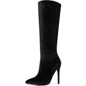 NEWBELLA Women's Knee High Boots Stiletto Heel Boots for Daily Wear (Black Suede, 7.5, Adult, Women, 7.5, Numeric, US Footwear Size System, Medium)
