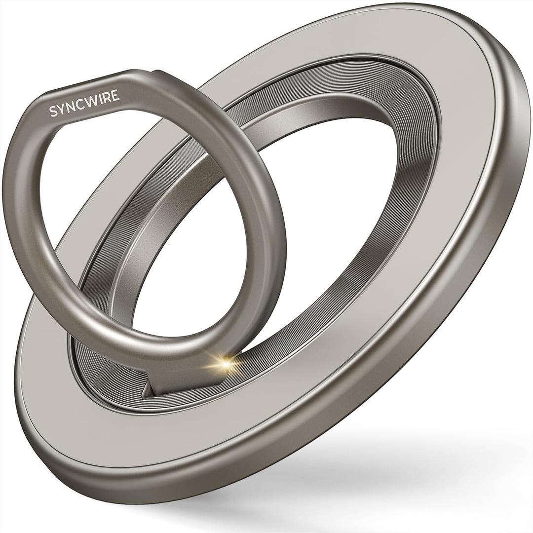 SYNCWIRE Magnetic Phone Ring Holder for MagSafe, 360 Rotation Cell Phone Grip Stand Finger Ring Kickstand Two-Sided Magnet Compatible with iPhone 17 Pro Max 16 15 14 13 12 MagSafe Accessories (Single Ring-1PCS-Titanium)