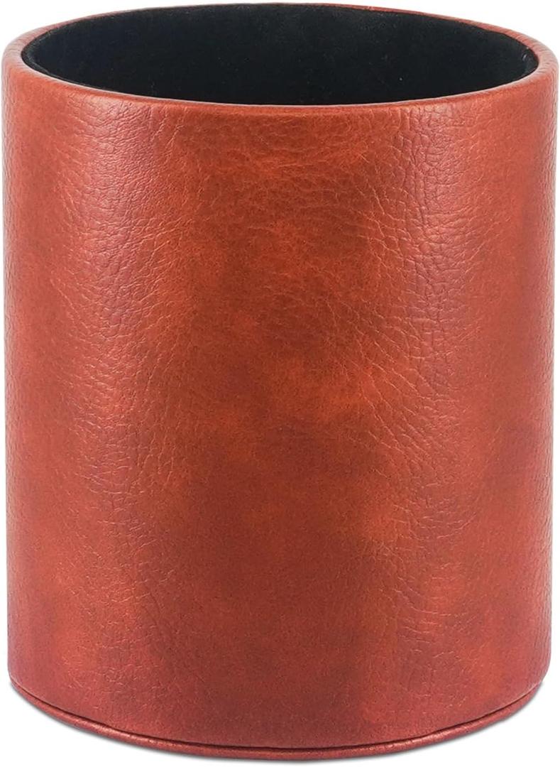 PU Leather Pencil Pen Holder Cup Stand,Desk Accessories Holder,Makeup Brush Storage Organizer,Desktop Stationery Organizer for Office School Home Supplies (Brown)