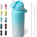 BJPKPK Water Bottle with Straw Lid, 24oz Vacuum Insulated Water Bottles, Metal Stainless Steel Thermo for Sports, Travel, BPA Free Leak Proof Thermo, Cups, Flasks, Tumblers,Sea Salt