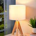 EDISHINE Small Cute Table Lamp, Wood Tripod Nightstand Lamp, Mid Century Bedside Lamp with Linen Fabric Shade for Nursery, Living Room, Bedroom, End Table, UL Listed, 14.2 Inch, ON/Off Switch