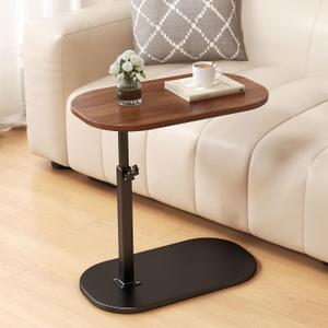 C Shaped End Table Adjustable Height, 360Swivel Couch Table That Slide Under, Mobile C Shaped Side Table for Bed and Sofa, Rotating C Small Coffee Tables for Small Spaces (Walnut)