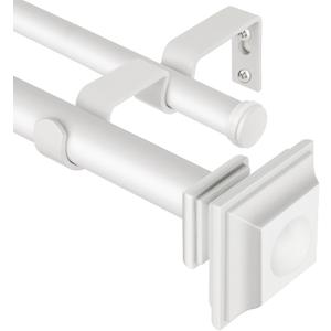 KAMANINA 1 Inch Double Curtain Rods 72 to 144 Inches (6-12 Feet) Adjustable Heavy Duty Drapery Rod for Windows 66 to 120, Square Ends, Ivory White