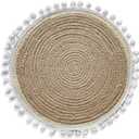Hand-Braided Round Jute Placemats with White Pom-Pom Trim (Set of 6)