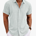 COOFANDY Men's Linen Shirts Short Sleeve Casual Shirts Button Down Shirt for Men Beach Summer Wedding Shirt, L