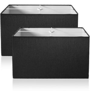 Lamp Shades Set of 2 Square Lampshade for Table Lamp Floor Lamps,6.7x12.6x8" Large Black Lampshades Replacement Double Fabric Lamp Shade Natural Linen Easy Assembly Lampshade