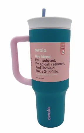 Stainless Steel Triple Layer Insulated Travel Tumbler with Spill Resistant Lid, Straw, and Carry Handle, BPA Free, 40 oz, Gray (Foggy Tide)