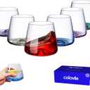 ColoVie Stemless Wine Glasses Set of 6, Colored Wine Glasses, Red Wine Glass, No Stem Cocktail Glasses, Colorful Drinking Glasses, Water Glass, Modern Drinkware, Wine Tumblers, Short Flat Bottom 13oz