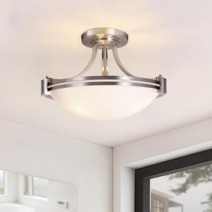 Bektas Semi Flush Mount Ceiling Light Fixture,16inch Brushed Nickel Flush Mount Ceiling Light with Milk Glass for Bedroom,Kitchen,Bathroom,Hallway,Foyer,Living Room,Dinning Room(3-Lights)