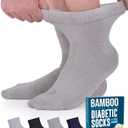 Doctor's Select Bamboo Viscose Diabetic Socks Women & Men - 4 Pairs Ankle Length Womens Diabetic Socks | Non Binding Socks (Medium, Light Blue, Blue, Purple, Pink)