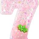 2 x Pink Number Candles Strawberry Birthday Candle 7th Birthday Cake Topper Cupcake Decorations for Girls and Women Strawberry Party Decor Anniversary Celebrations Supplies Favors