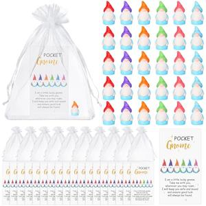 Silipull 60 Sets Good Luck Gifts Bulk Mini Resin Gnomes Charm with Story Cards and Organza Bag Little Tiny Gnomes Pocket Token Valentines Exchange Gifts for Women Friends Coworkers Appreciation Favor