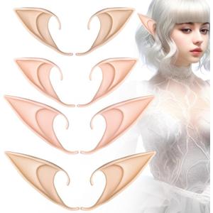 4 Pair Fairy Pixie Elf Ears Cosplay Elf Ear Soft Pointed Tips Anime Party Dress Up Costume Masquerade Accessories for Halloween Christmas Party (Nude & Brown)