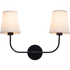 VILUXY Vintage Double Sconce Antique Wall Sconces Bedside Wall Lighting Fixture with Off-White Fabric Shade for Bedroom, Hallway, Entryway, Passway, Bathroom, Vanity 2-Light