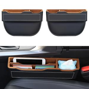 Arcoche 2-Pack Black Obsidian Car Seat Gap Filler - Premium Leather Wrapped Wood Organizer with Flocked Finish Universal Fit for Car SUV Truck Anti-Drop Console Side Storage Interior Accessories