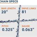 20 Inch Bar and Chain Combo Fits for Stihl, .325" Pitch .063" Gauge 81 Drive Links Fits for Stihl MS290 028 MS271 MS291 MS261 MS270 MS280 024 026 029 030 203SFGD025