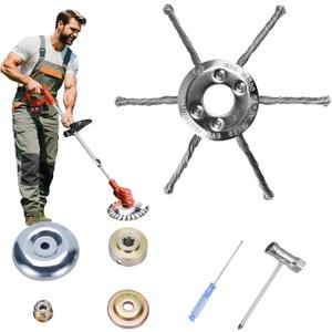 Steel Wire Grass Trimmer Head, Upgrade Bold 2.3 Times Steel Wire Weed Eater Head, for High-Power Lithium-Ion and Gasoline Weed Cutters, with Adapter, Wire Weed Trimmer HeadHigh Power 8In 6 Blade