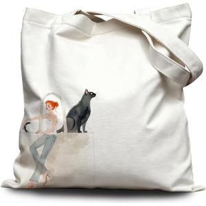 Stylish Girl Themed Tote Bag, Fashionable Canvas Bag for Daily Use, Ideal Gift for Cat Lovers & Fashion - Forward Women