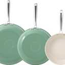 Redchef Non Stick Ceramic Frying Pan Set, Non Toxic Ceramic Pans for Cooking, 8" 9.5" 11" Skillet Set, No PFAS & PTFE & PFOA with Stainless Steel Handle, Dishwasher & Oven Safe Max up to 842F (Green)