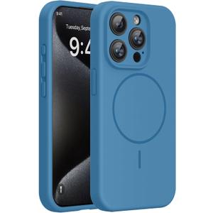 Miracase Magnetic for iPhone 15 Pro Case, [Soft Anti-Scratch Microfiber Lining], Compatible with MagSafe, Liquid Silicone Shockproof Drop Protection Phone Case for 15 Pro, Capri Blue
