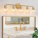 Bathroom Light Fixtures Gold Vanity Light 5 Light Wall Sconces Lighting Brushed Brass Lights with Clear Globe Glass Shades Bath Wall Lamp for Mirror Kitchen Living Room Bedroom Hallway