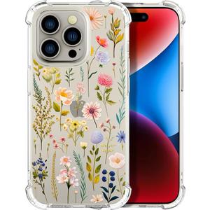 Compatible for iPhone 15 Pro Max Cases with Design, Cute Transparent Designer Phone Case for Women Girls Girly with Heavy Duty Protective Bumper (Clear Watercolor Floral)