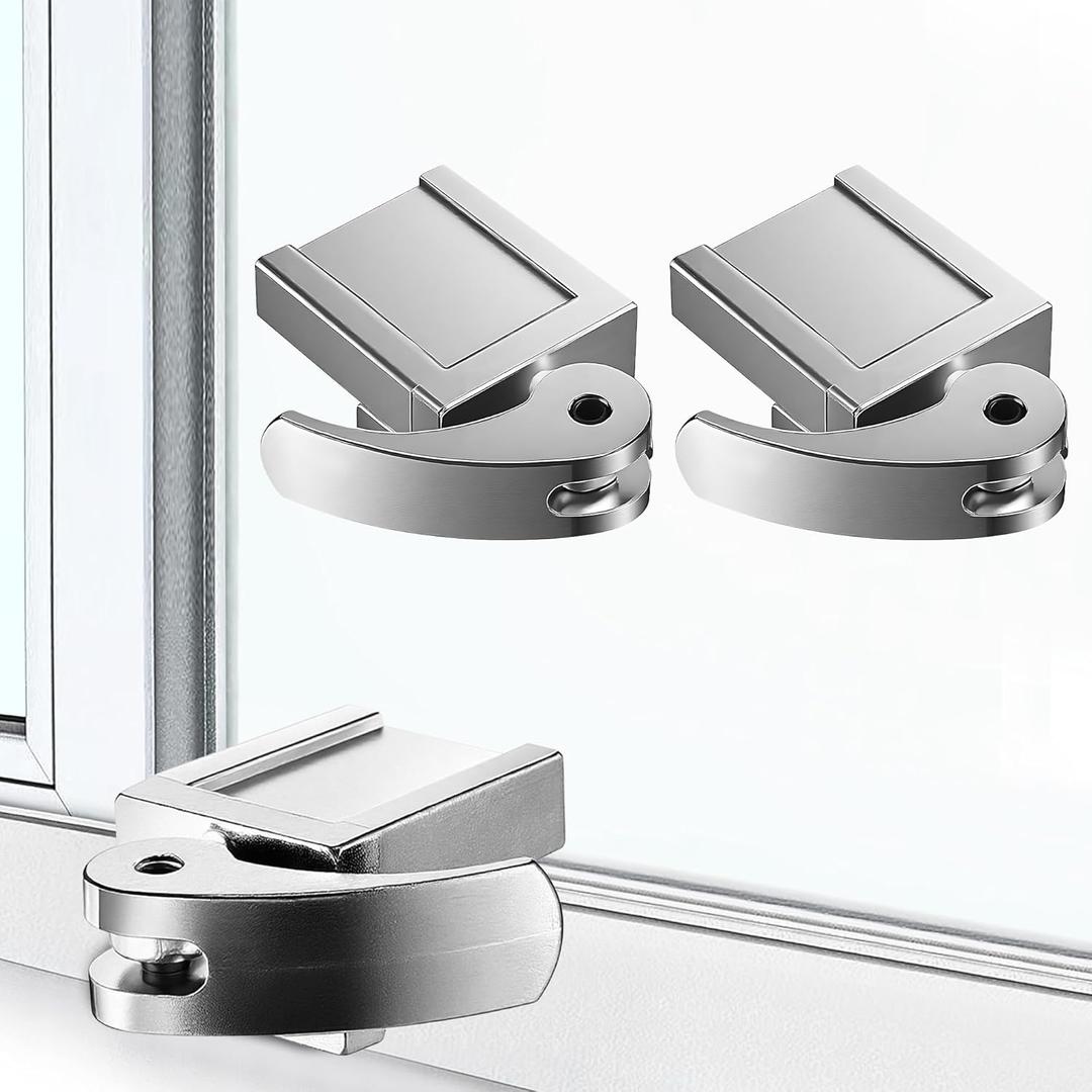2 Pack Sliding Window Locks, Adjustable Security for Vertical & Horizontal Windows, Easy Install, Fits 1/16 inch to 7/8 inch Wide Rail, Enhanced Safety for Home & Office (Silver)