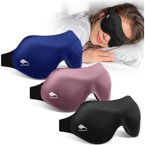 Sleep Masks for Women Men 3 Pack: Zero Eye Pressure Airplane Travel Essentials - 100% Blackout Eye Masks for Sleeping - Side Sleep Comfort Cover for Lash Extensions (Black&blue&lotus Pink)