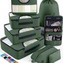 2 x Veken 8 Set Packing Cubes for Travel Essentials, Suitcase Organizer Bags in 4 Sizes, Carry-On Luggage Accessories with Large Laundry & Hanging Toiletry Bag, Must-Have for Airplane, Road Trip & Camping (09-Olive Green)