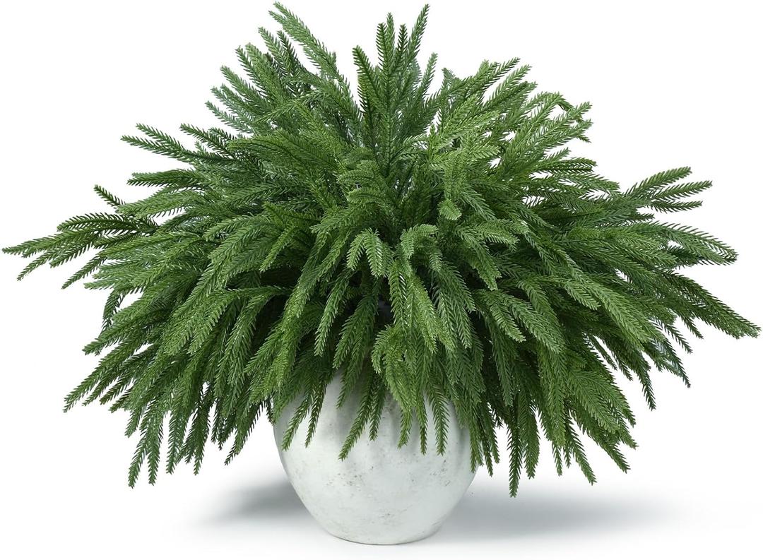 18 Pcs Real Touch Norfolk Pine Branches,Artificial Christmas Green Faux Cedar Norfolk Pine Stems Fake Greenery Pine Picks for Vase DIY Garland Wreath Xmas Indoor Outdoor Home Decoration (18 Inches)