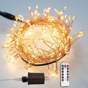 Plug in Firecracker Lights 20FT 200 LED Warm White Copper Wire Indoor Cluster Fairy Lights with Remote Timer for Bedroom, Living Room, Tree, Garden, Porch, Patio, Backyard, Christmas Tree