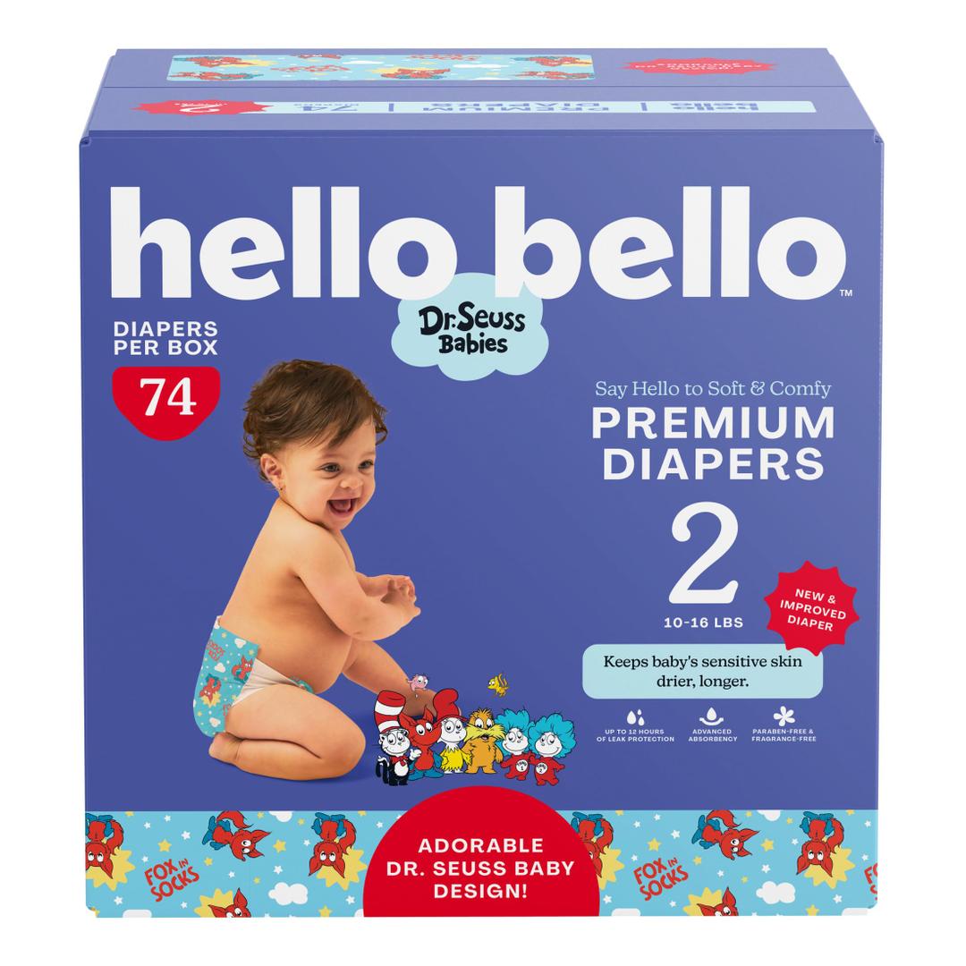 Hello Bello Premium Diapers Size 2, Honeysuckle Designs, 74ct Club Box, Hypoallergenic and Extra Absorbent