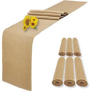 2 x 6 Pack Natural Burlap Table Runners,12 x 108 Inch Rustic Jute Table Runner and Placemats Bulk for Western Wedding Table Decorations,Farmhouse Style Party,Holiday,Kitchen Coffee Table Decor Cover
