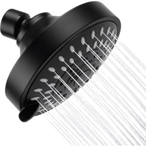 AISOSO Shower Head, 5 Modes High Pressure Shower Heads for Relaxed Shower Experience, 4.1 Inch Bathroom Fixed Showerhead Even at Low Water Pressure for Powerful Spray, Matte Black
