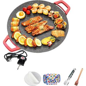 Indoor Smokeless Electric Griddle, Non-Stick Electric Indoor Grill Pan,Includes: 10 Sheets Of 12.6-Inch Blotting Paper,3 Towels, 1 Food Tongs, 1 Wooden-Handled Oil Brush (16inch)
