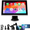 7" Portable Wireless CarPlay Screen for Car Apple CarPlay & Android Auto, HD Touch Screen Car Stereo, Bluetooth, GPS Navigation, Voice Control, Plug-and-Play with FM/AUX/Mirror Link (Silver)