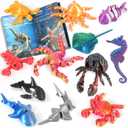 12 Pack 3D Printed Animal Toys, Desk Pets Sea Animal Toys with Educational Booklet for Kids Age 3 4 5 6 7 8, Ocean Animals Figurines Fidget Toy Birthday Gifts Office Desktop Home Decoration