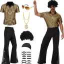 YIGMAW 70s Outfits for Men,7 pcs Disco Costume set(Gold, M)
