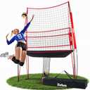 ZELUS Volleyball Training Equipment, 11x8 ft Volleyball Practice Net Station with Adjustable Height & Ball Return (Red)