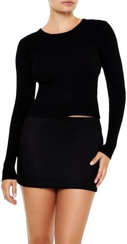 Forever 21 Womens Cropped Rib-Knit Sweater, Black, M