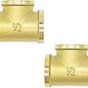 1/2 Brass Tee 3 Way Pipe Fitting NPT 1/2" x 1/2" x 1/2" Female Pipe Fittings Cast T Connector(2 PCS)